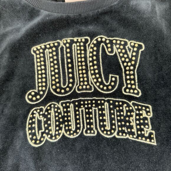 Juicy Couture Sweatshirt Girls Size 6 Black Velour Sweater Ribbon Embellished - Picture 3 of 9